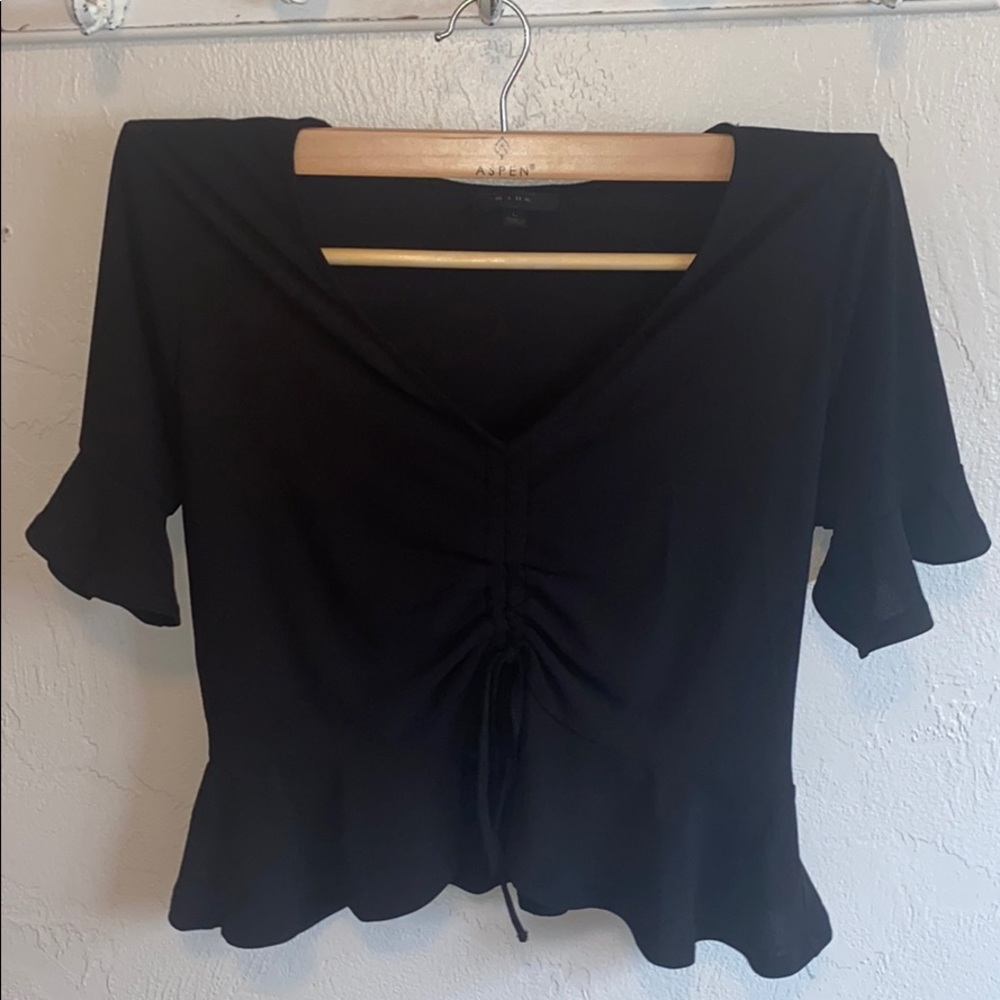 Black Cropped Shirt - Detail in Front, Flowy Arms